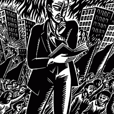 Grafiken des anarchistischen Künstlers Clifford Harper - Anarchist mit Buch