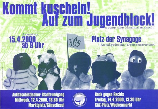 Plakate Sozialer Bewegungen - Kommt kuscheln, auf zum Jugendblock!