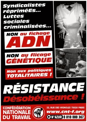 Anarchosyndikalistische Plakate - Non au fichage ADN. CNT